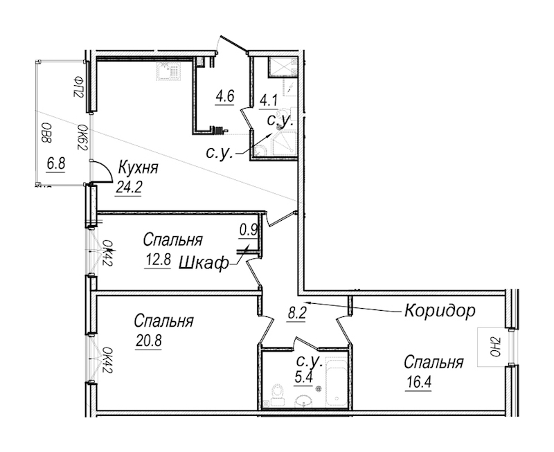 3-комнатная квартира 102.6 м², 7/8 эт., Комплекс апартаментов «Meltzer Hall»
